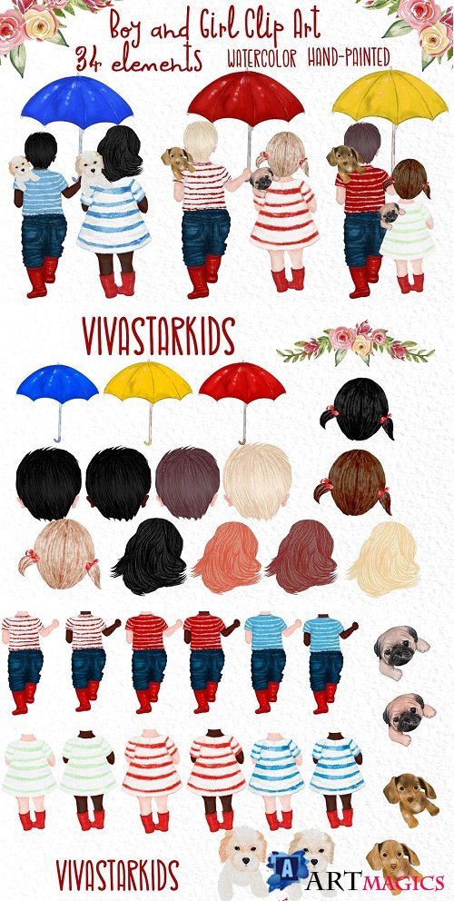 Watercolor kids,Boy and girl clipart - 4056477