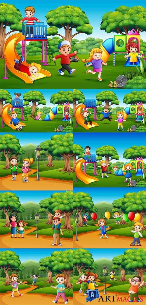     -   / Children in the forest - Vector Graphics