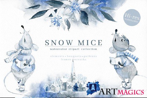 Snow Mice. Clipart set - 4066756