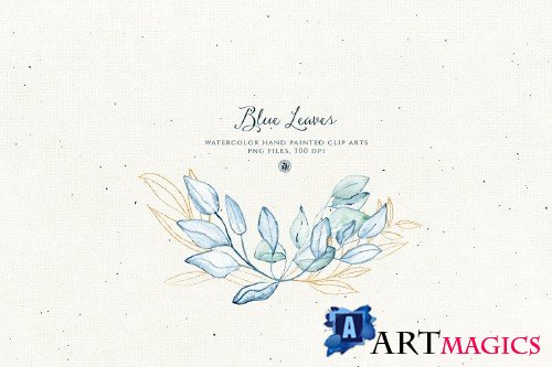 Blue Leaves with gold accent - 4064770
