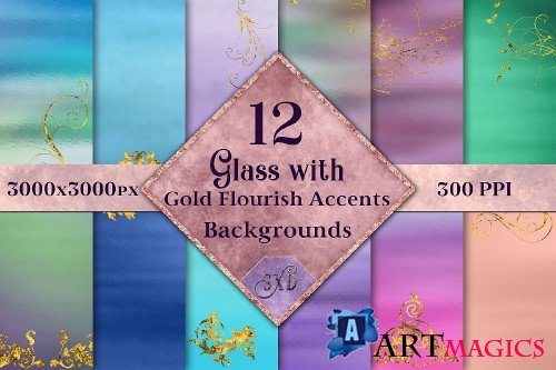 Glass with Gold Flourish Accents Backgrounds - 12 Images - 327309