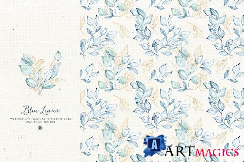 Blue Leaves with gold accent - 4064770