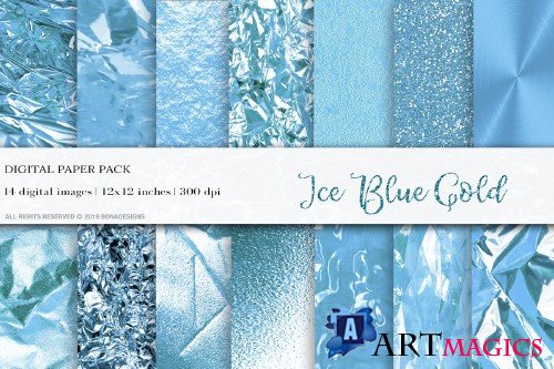 Ice Blue Gold Digital Papers - 4062575