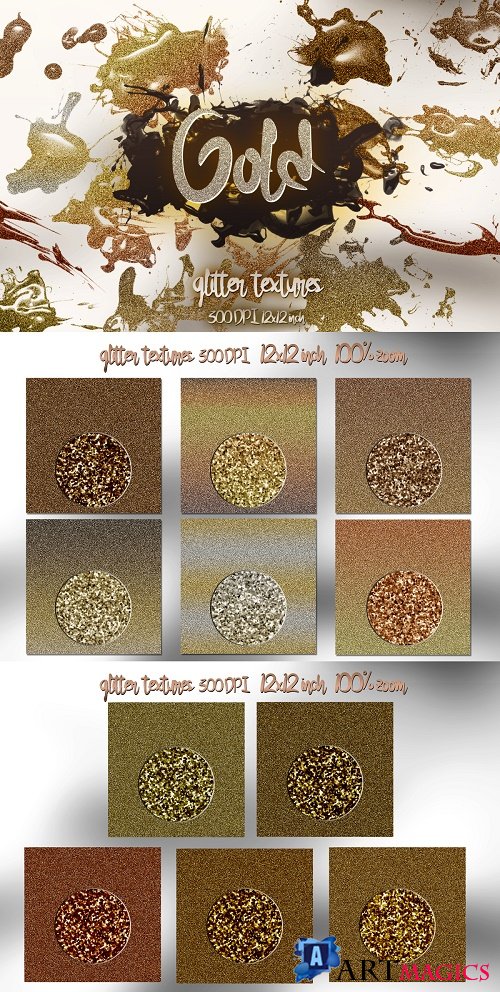 Luxury Glitter digital paper 12 Gold colors - 343684