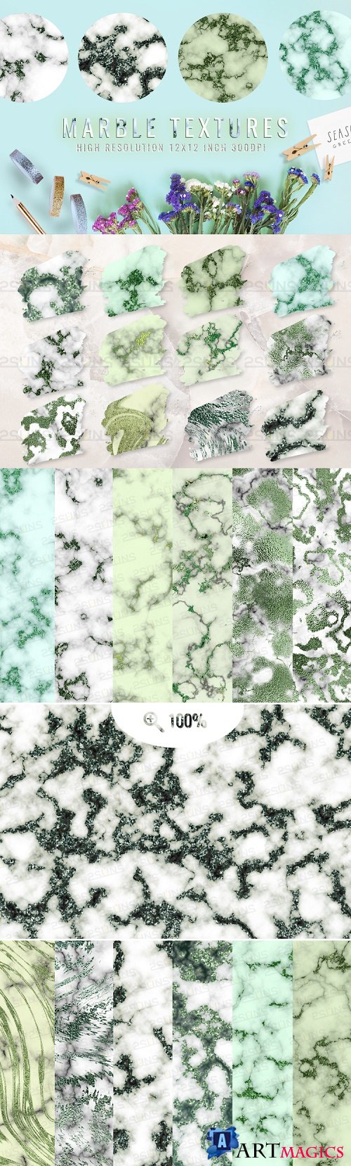 Emerald digital paper, green marble digital paper textures - 346687