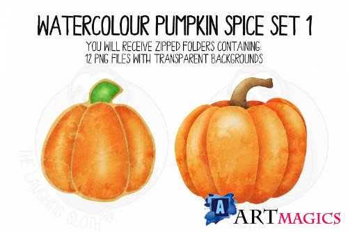 Watercolor Pumpkin Spice Clip Art Set 1 - 338926