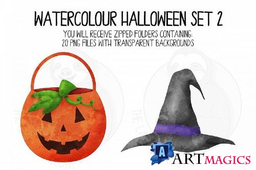 Watercolor Halloween Clip Art Set 2 - 335034