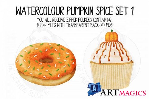 Watercolor Pumpkin Spice Clip Art Set 1 - 338926