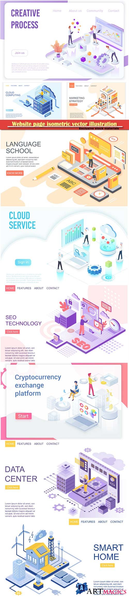Website page isometric vector illustration, flat banner # 7