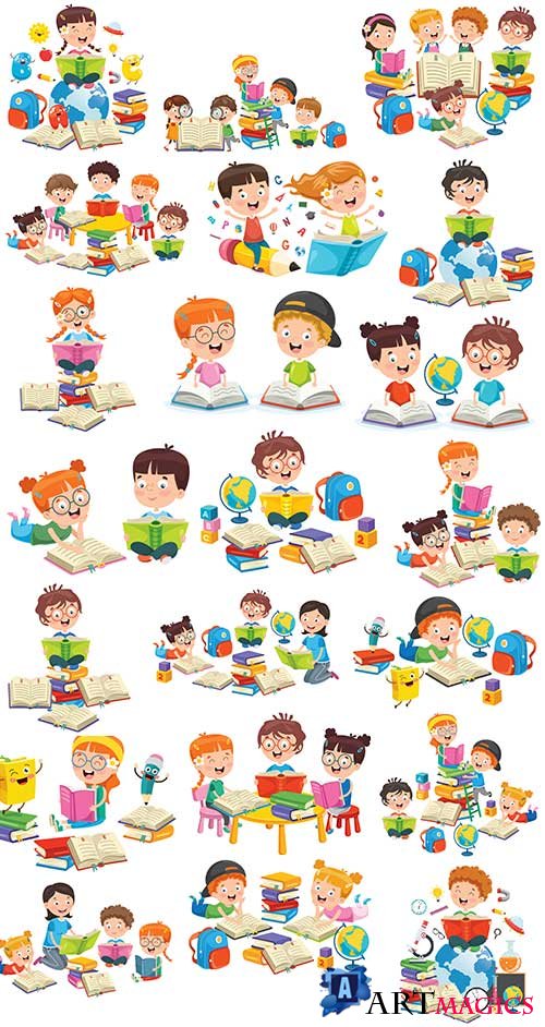       -   / Children have lessons - Vector Graphics