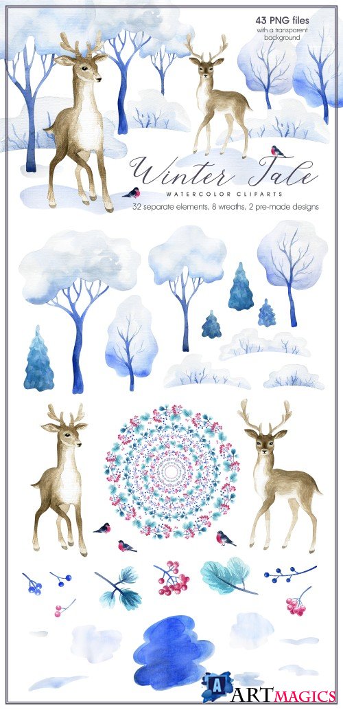 Winter tale. Watercolor cliparts - 347003