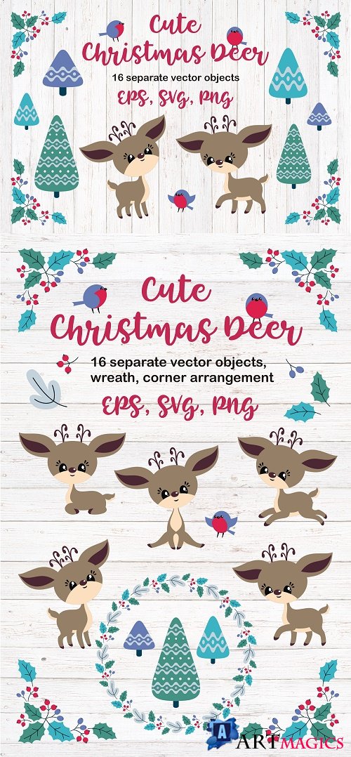 Cute Christmas Deer. Vector cliparts - 349552