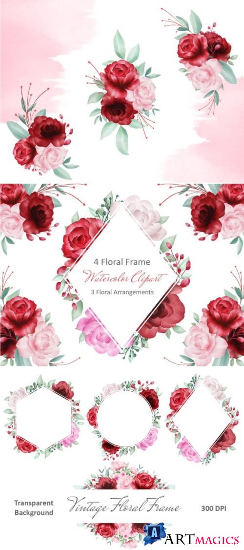 Blush Roses Watercolor Flowers Clipart