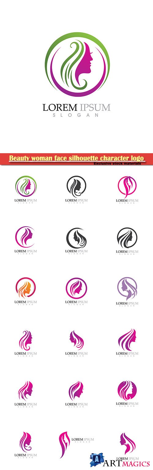 Beauty woman face silhouette character logo