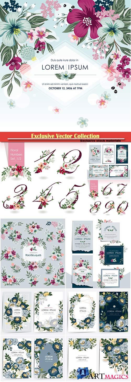 Vector backgrounds and elements with flowers
