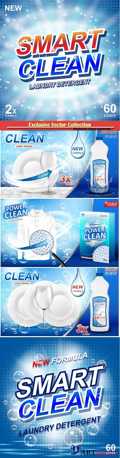 Realistic dishwashing template package design