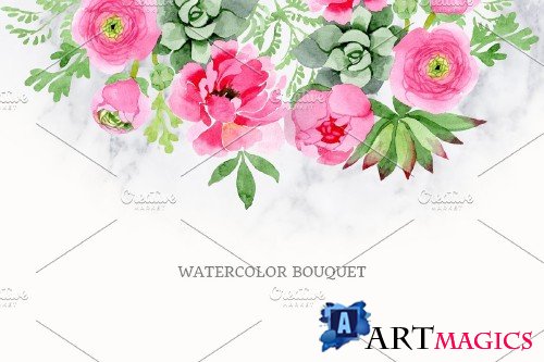 Buttercup flowers pink Watercolor - 4096771