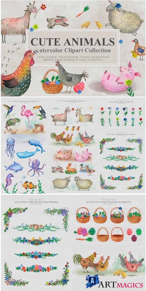 Cute Animals Watercolor Collection - 2345635