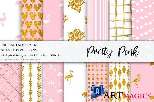 Pretty Pink Gold Digital Papers - 4100812