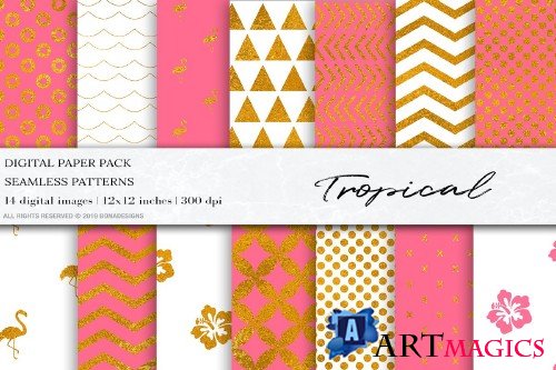 Gold Pink Seamless Patterns - 4095895