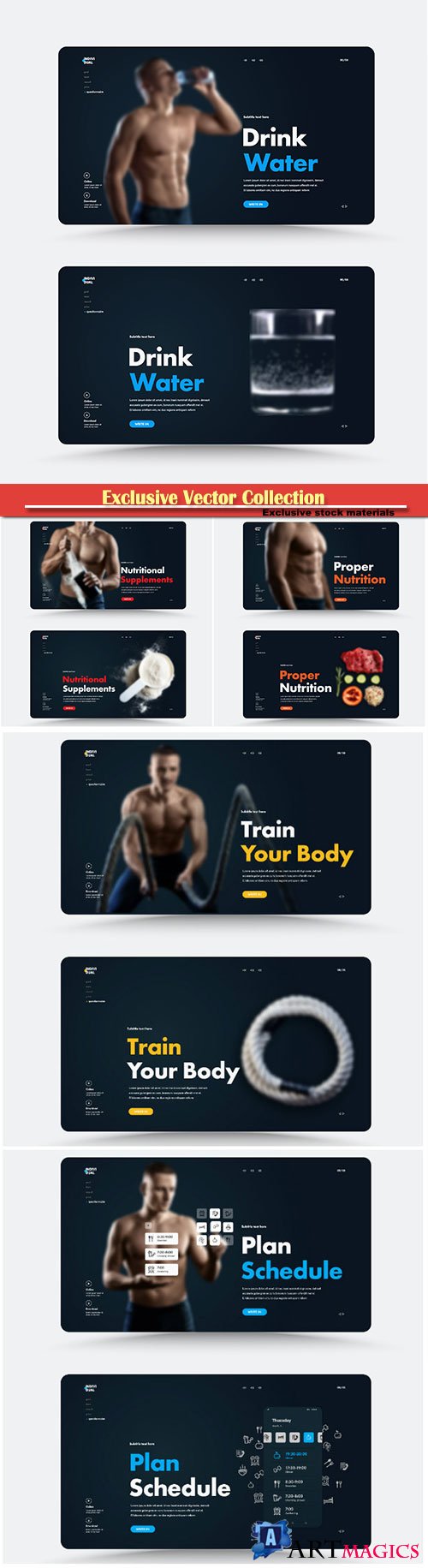 Vector website page design for a personal trainer or nutritionist