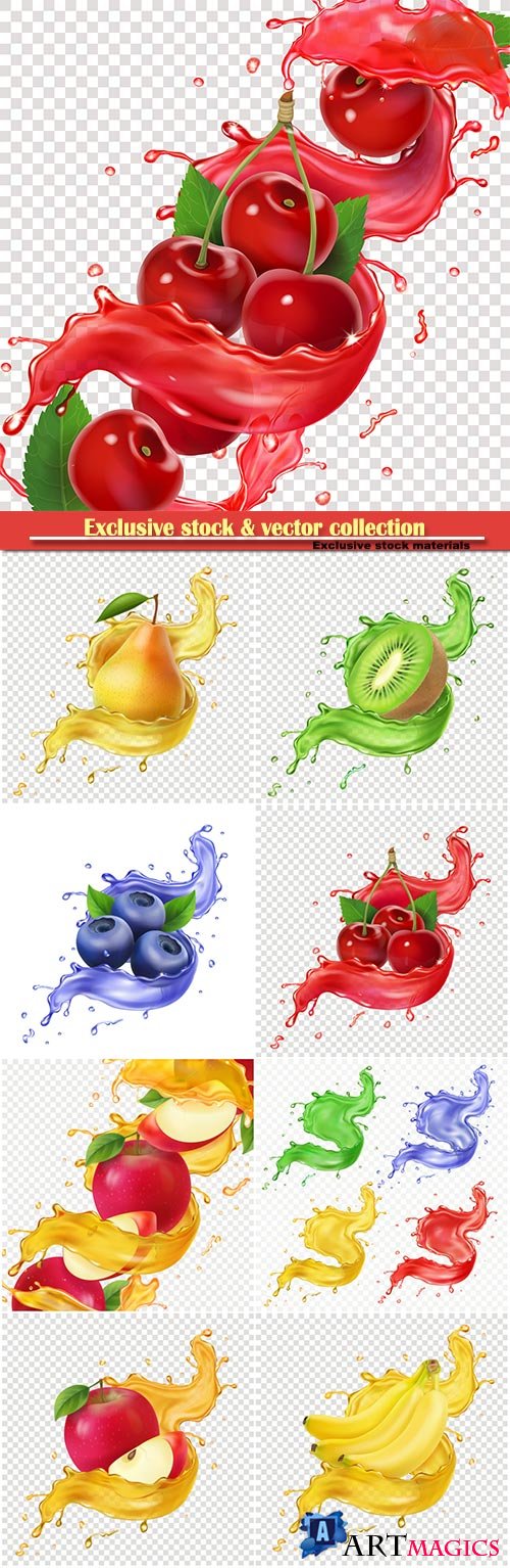 Fresh juice splash for advertising, 3d realistic vector illustration for package design