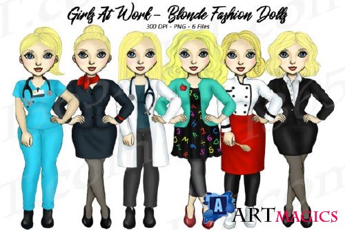 Girls at Work Career Fashion Clipart