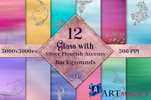 Glass with Silver Flourish Accents Backgrounds - 12 Images - 348689