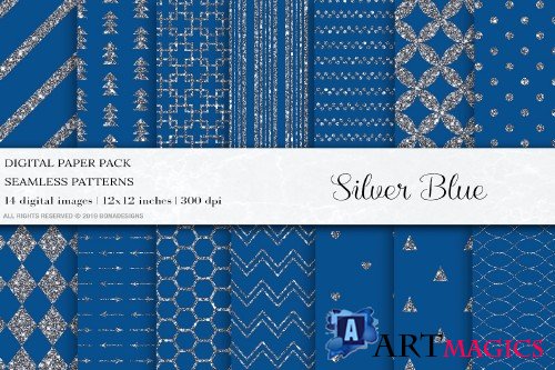 Blue Silver Digital Papers - 4107828