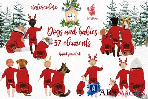 Christmas Babies Dogs clipart - 3989055