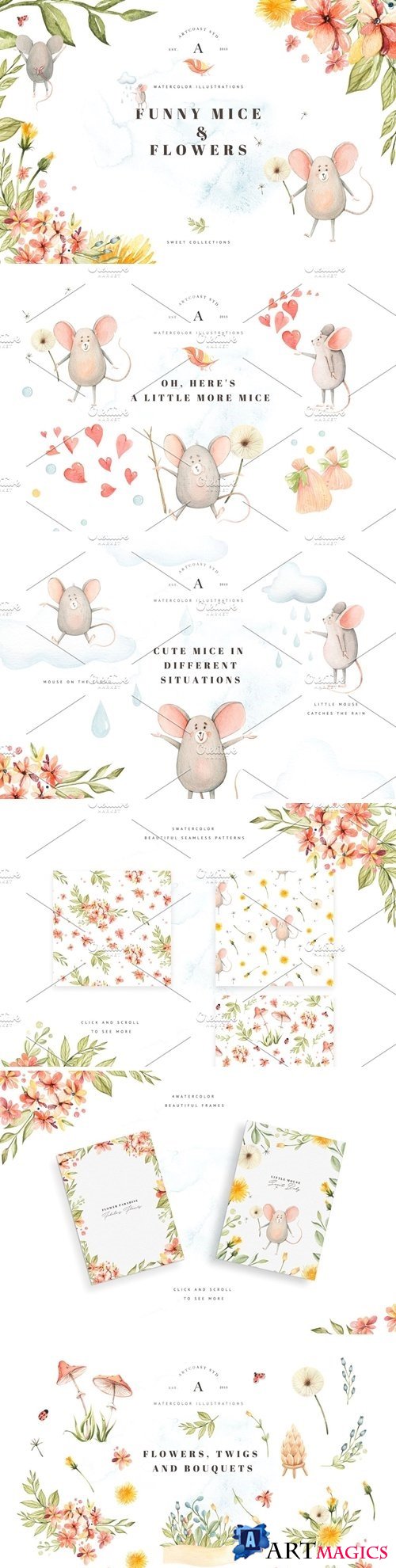 Funny Little Mice & Flowers 3774621