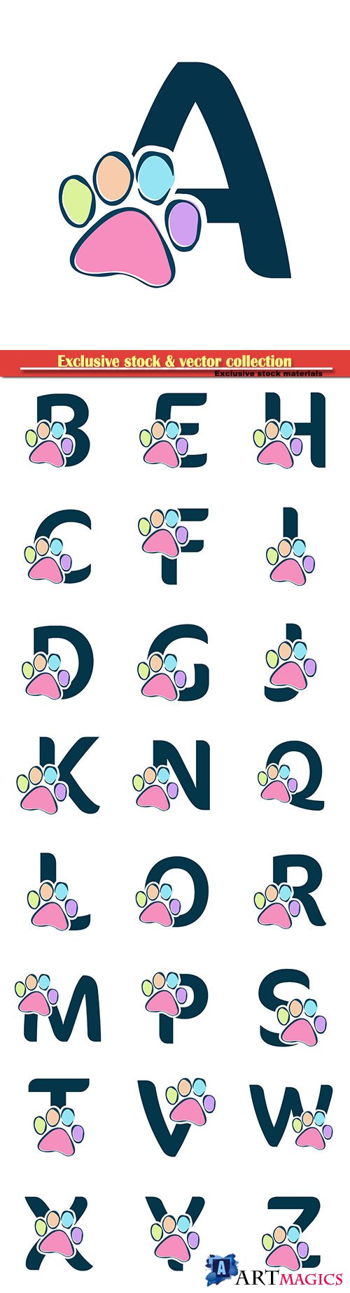 Paws font vector alphabet illustration