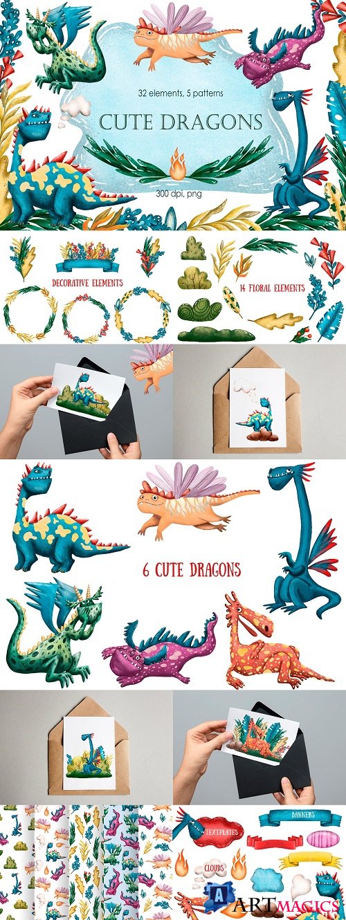 Cute Dragons - Clip Art Set - 4109693