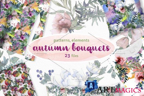 Autumn Flowers Bouquets Watercolor - 4120708