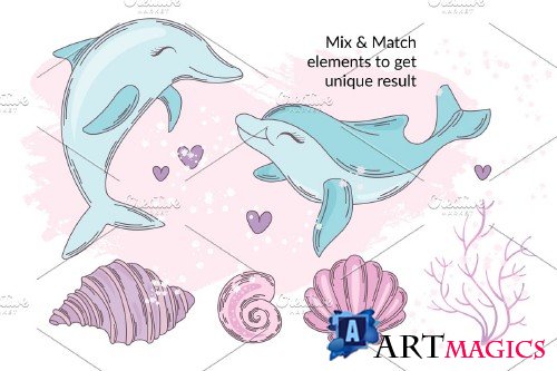 Mermaid in Love Illustration Set - 3383689