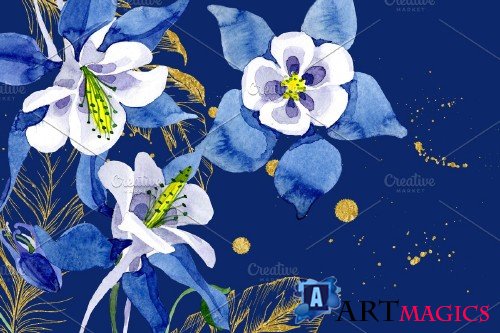 Watercolor flower Aquilegia blue - 4119295