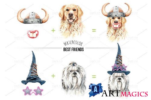 Dog watercolor clipart, Pet clip arts, Dog Set D - 349839