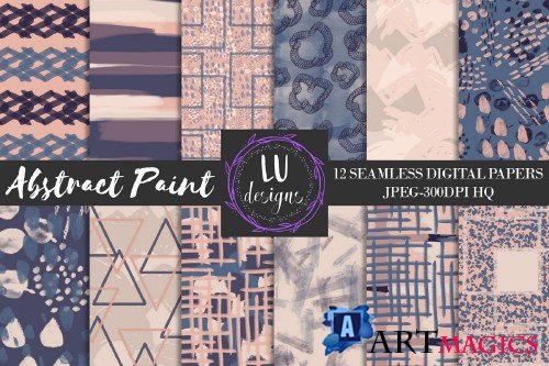 Navy and Nude Abstract Paint Patterns - 58889
