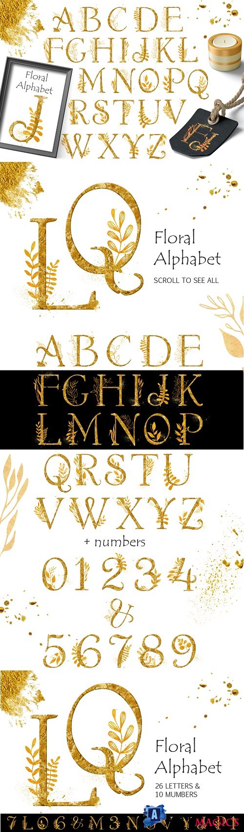 Gold Floral Alphabet - 125656