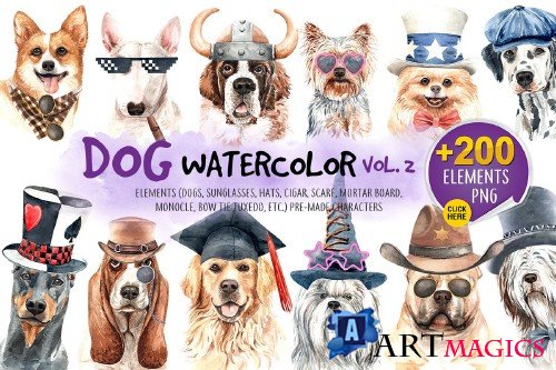 Dog watercolor. Animal Clipart  Vol2- 3947602