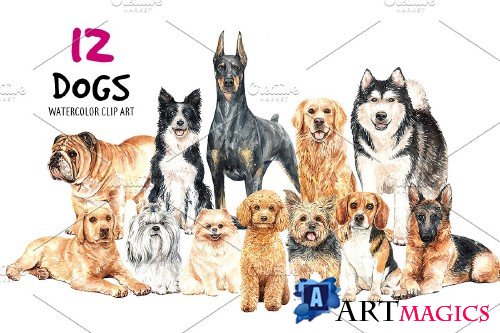 Dog watercolor.Animal Clip art Vol3 - 4063645