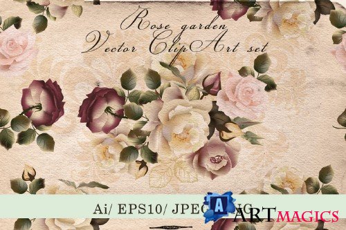 Vintage Rose Garden Vector Clip Art