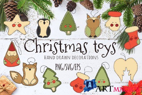 Christmas toys Hand drawn set - 1990638