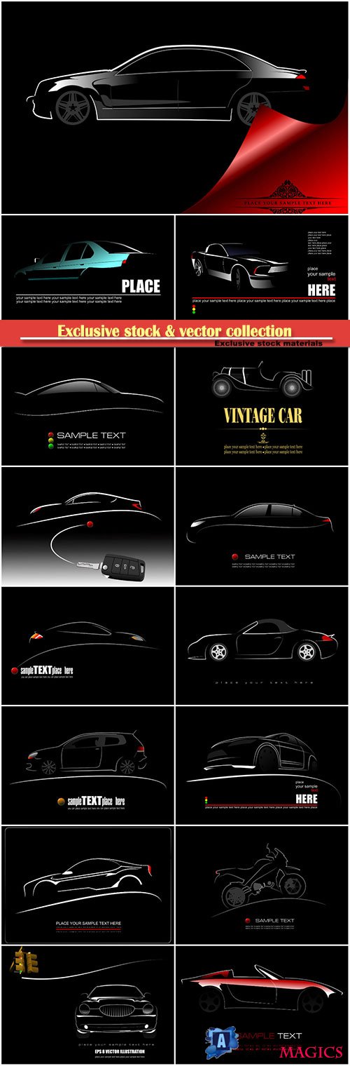 Silhouette of car on black background, vector logo illustration