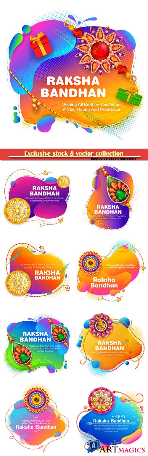 Greeting card and template banner for sales promotion advertisement with decorative Rakhi for Raksha Bandhan, Indian festival