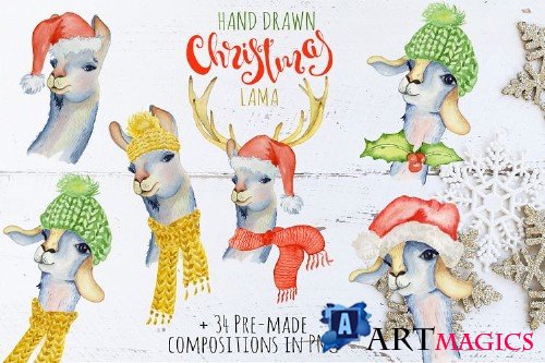 Christmas lama watercolor creator - 45008