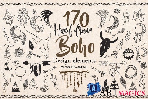 Hand drawn Boho doodles - 1447143