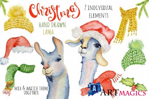 Christmas lama watercolor creator - 45008
