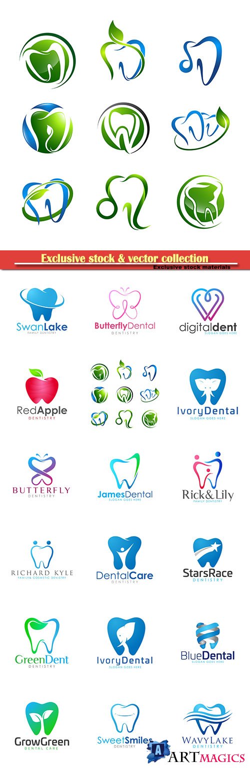 Tooth logo set Dental medical healthcare concept design