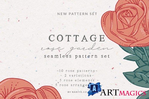 Cottage Rose Garden Pattern Set - 3829191